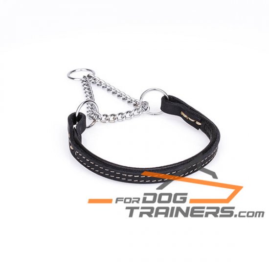 'Extreme Comfort' Martingale Leather Dog Collar with Strong Chain