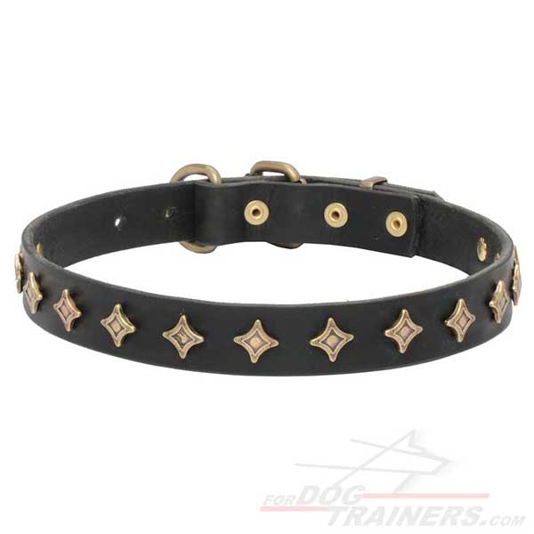 Black leather collar with stars for your dog