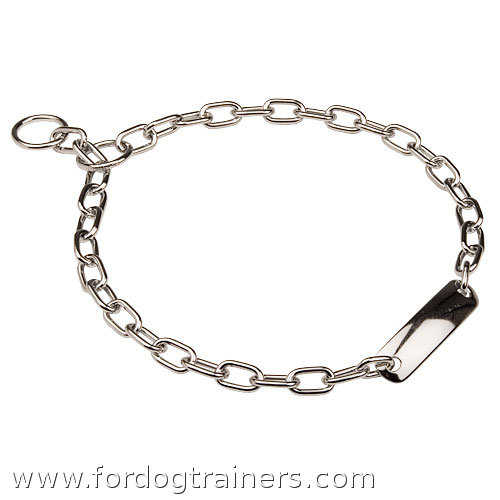 Fur Saver Collar Steel Chrome Plated Width 1/9 inch (3 mm) With Name Plate - HS 51521 (02) ( Made in Germany )